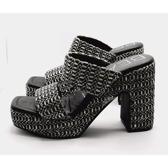 BEACH by Matisse Vegan Gem Platform Block Heels Black Double Strap Sandals  5.5 - Picture 4 of 9